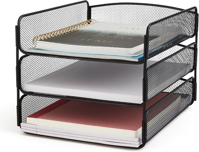 Safco Onyx Desk Organizer, 3 Trays, Office and Classroom Mailbox, Paper and Mail Sorter, Steel Mesh, Black by SafcoProducts
