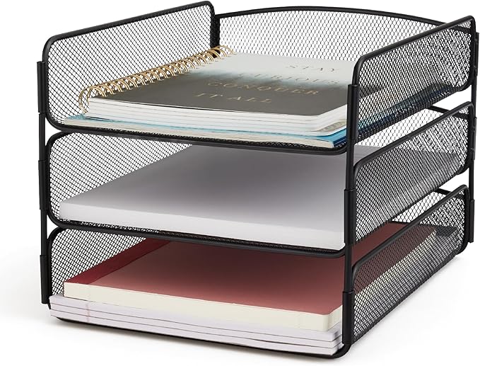 Safco Onyx Desk Organizer, 3 Trays, Office and Classroom Mailbox, Paper and Mail Sorter, Steel Mesh, Black - Image 6