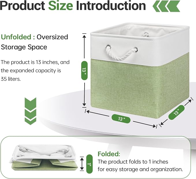ECDYQXVU 13x13x13 Inch Storage Cube Bins Foldable Organizer Baskets 6 Pack | Soft Cotton Handles, Premium EVA Fabric, Hard Cardboard Bottom, Sturdy Metal Rim, Closet Shelf, Living Room, Bedroom, Laundry - Image 4