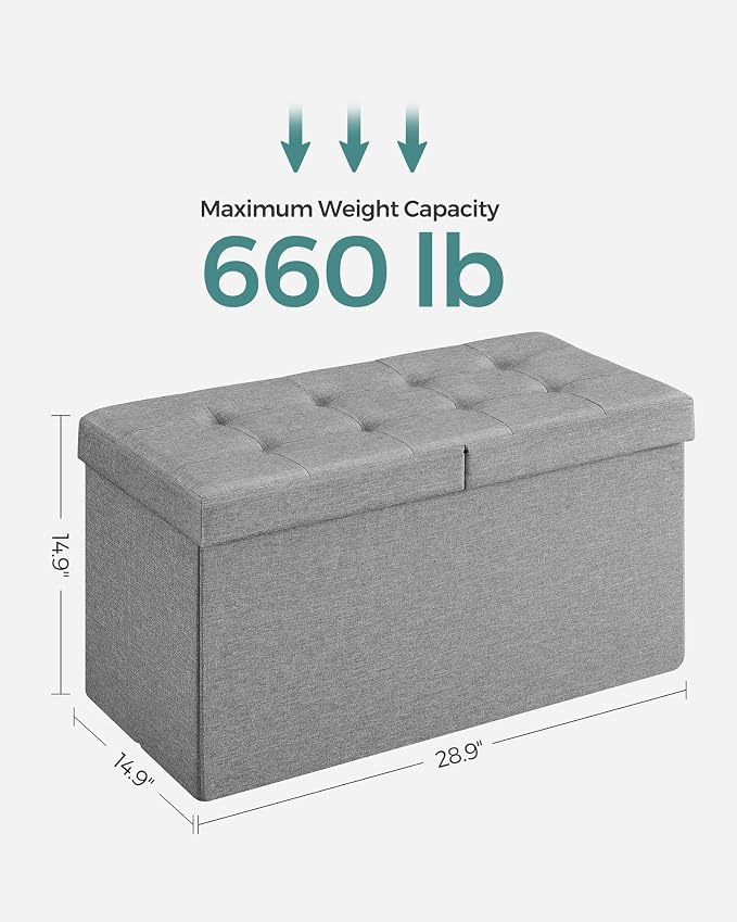SONGMICS Mazie Collection - 30 Inches Storage Ottoman, Foldable Storage Bench with Flipping Lid, 660 lb Load Capacity, for Entryway, Living Room, Bedroom, Light Gray ULSF41G - Image 3