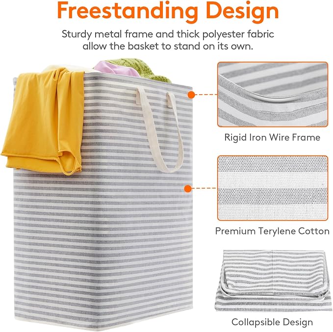 Lifewit 3 Pack Laundry Basket 125L Each, Collapsible Clothes Hamper with Reinforced Handles, Freestanding Waterproof Design for Bedroom and Laundry Room, Grey 375L Total - Image 2
