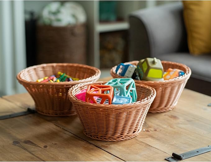 Constructive Playthings Plastic Wicker Storage Baskets, Round, Set of 3 | Organization Bins for Classroom, Home Decor, or Office Use, 10.5" x 4.75” - Image 5