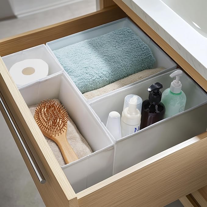 Drawer Organizers, Durable Fabric, Washable, with Base Support Boards, Small Storage Boxes for Bathroom, Closet, Dresser, Set of 12, White - Image 4
