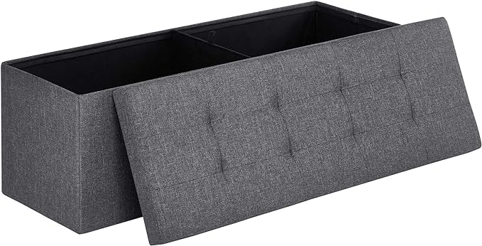 SONGMICS MAZIE Collection - 43 Inches Folding Storage Ottoman Bench, Ottoman Foot Rest, End of Bed Bench, Storage Chest, Load 660 lb, for Living Room, Bedroom, Entryway, Dark Gray ULSF77K by Unknown