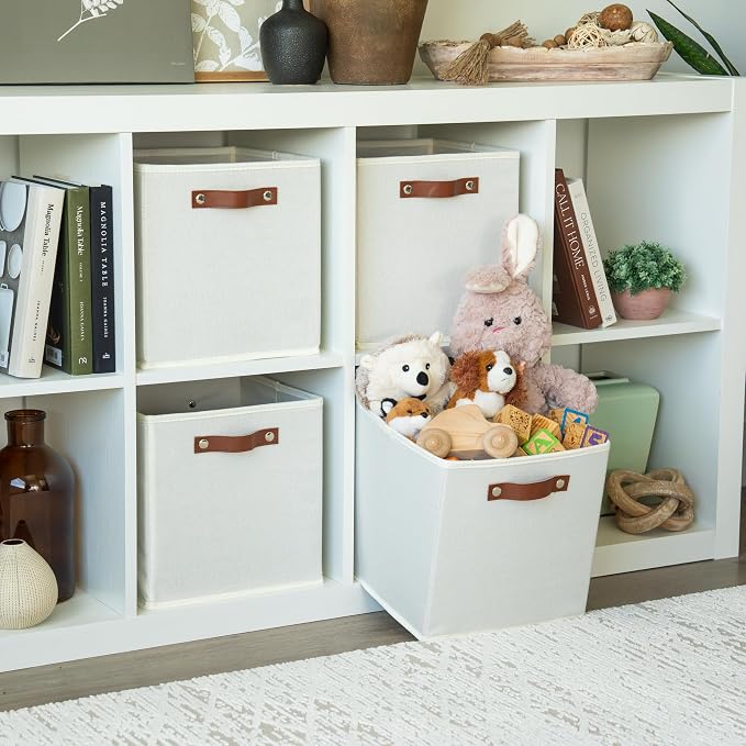 OrganiHaus 11x11 Cube Storage Bins, Set of 4 - Fabric Storage Cubes | Sturdy, holds its shape; odor-free; fits ClosetMaid 11-inch shelves; vegan leather handles - Image 3