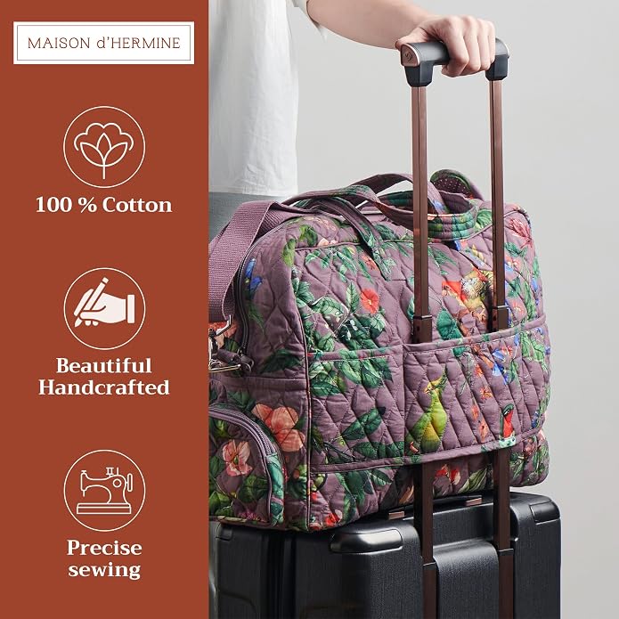 Maison d' Hermine Weekender Bags for Women Cotton Quilted Duffel Overnight Luggage Weekend Bag for Men Gym Gifts Travel | Overnight Luggage Weekend Bag for Men Gym Sports Gifts Duffle bag Business Travellers Trip Spring Summer - Image 4