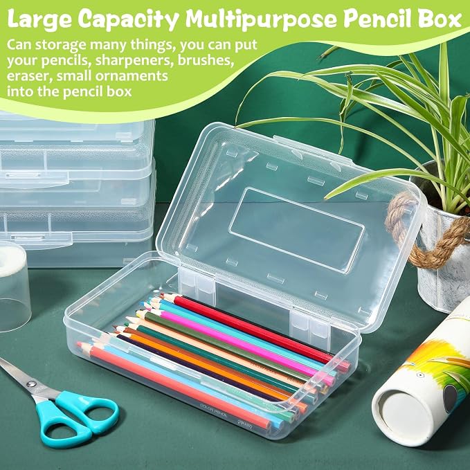 Outus 5 Pcs Plastic Pencil Box Large Crayon Maker Box with Snap Lid Plastic Pencil Case Office Supplies Organizer for Craft Painting Brush (Clear) - Image 3