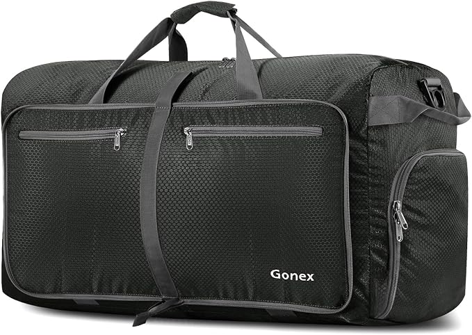 Gonex 100L Foldable Travel Duffle Bag with Shoe Compartment, Lightweight | 210D Nylon, Water-Repellent, Folds Compact, Multiple Pockets, Luggage Sleeve,Family Travel & Camping, Grey by Gonex