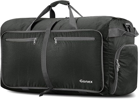 Gonex 100L Foldable Travel Duffle Bag with Shoe Compartment, Lightweight | 210D Nylon, Water-Repellent, Folds Compact, Multiple Pockets, Luggage Sleeve,Family Travel & Camping, Grey by Gonex