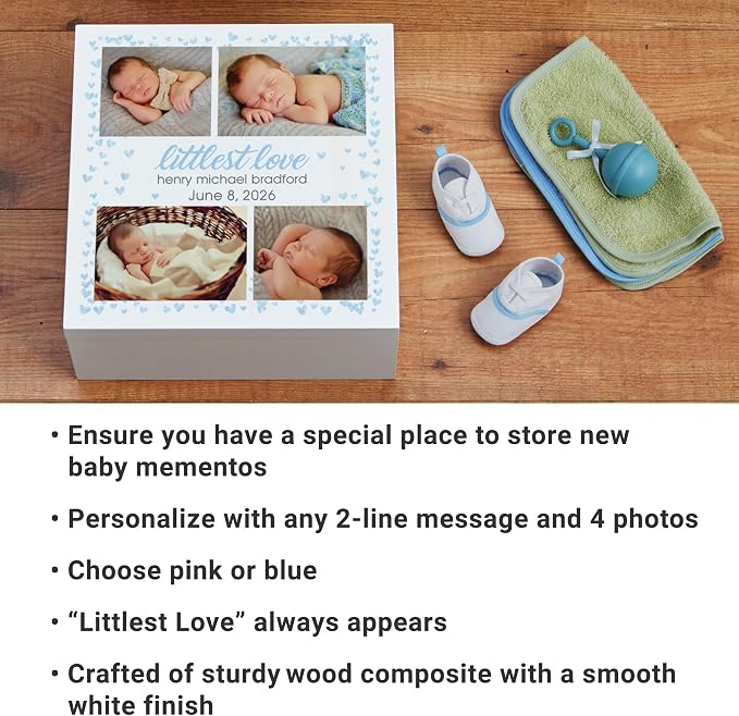 Let's Make Memories Personalized Keepsake Box for New Baby - Memento Storage - Memories Box - Nursery Decor - 12" Lx12 Wx6 H - Littlest Love - Blue - Image 3