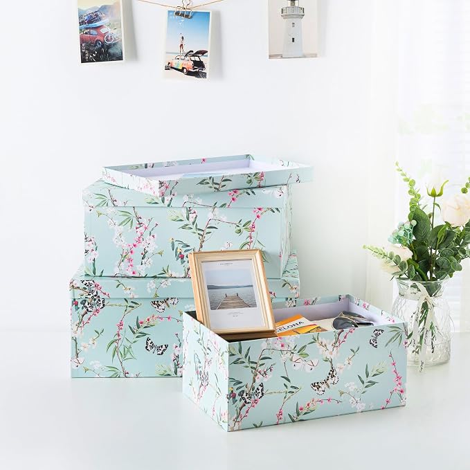 Soul & Lane - Butterfly Photo Storage Boxes with Lids, Set of 3 | Nesting Paperboard Containers with Lids for Pictures and Photos, Floral Nature Decor Cartons, Large Keepsake Gift Boxes - Image 5