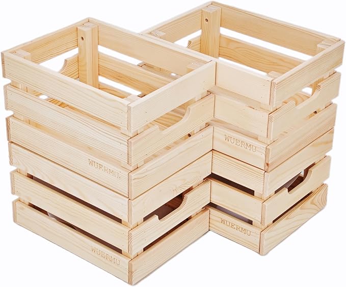 Wooden Crates, Set of 4 for Storage, Milk Crate, Wine Box, Toy Bin, Display Decor, and Camping, 12.2 Inch Sturdy Multi-Purpose Wood Boxes. - Image 2