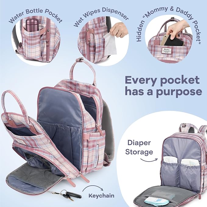 RUVALINO Baby Diaper Bag Backpack with Changing Pad, Baby Shower Gifts | Baby Essentials, Waterproof Travel Baby Bags for Mom Dad Girl Boy, Insulated Bottle Holders, Pacifier Case, Large Capacity - Image 3