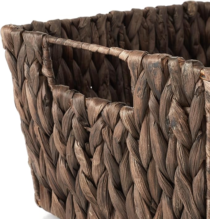 Casafield Set of 4 Water Hyacinth Storage Baskets with Handles - Espresso Brown, Woven Storage Bins for Shelves, Blankets, Laundry Organization - Image 5