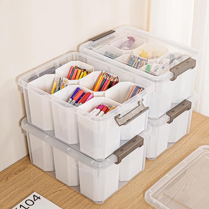 Citylife 17 QT Plastic Storage Bins Clear Storage Box with Lids Multipurpose Stackable Storage Containers for Organizing Tool, Craft, Crayon, 4 Packs - Image 3