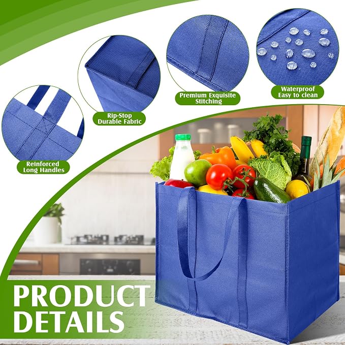 Hillban 30 Pack Large Reusable Shopping Bags Bulk | Heavy Duty Foldable Grocery Bags 16 x 13 x 10 Inch, Washable Portable Storage Totes with Reinforced Handles - Image 5