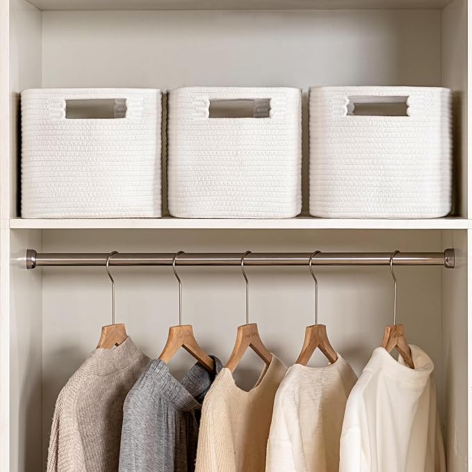 4 Pack Storage Baskets for Organizing, Shelf Baskets with Handles, White | 14.5"Lx9.8"Wx9"H, Woven Basket, Cotton Rope Basket, Toy Storage, Cube Shelf, Gift Baskets Empty, Home Decor - Image 4