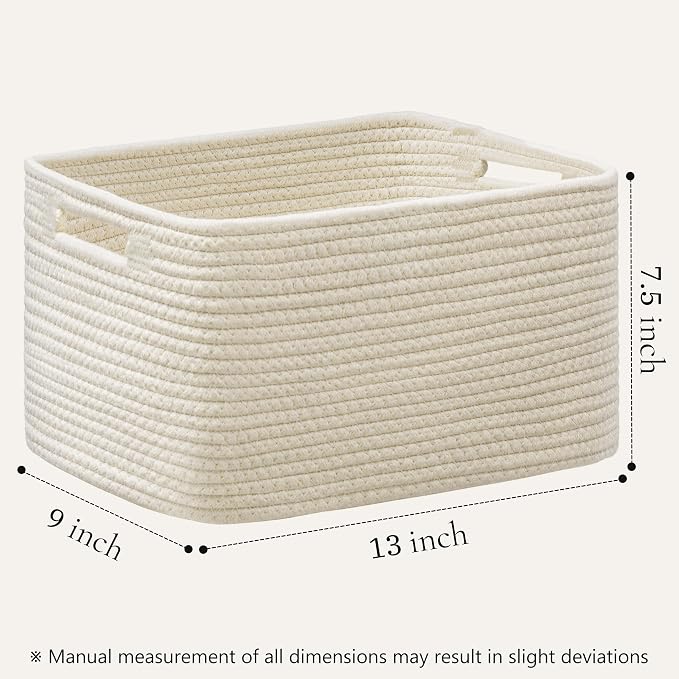 4 Pack Storage Baskets for Organizing, Woven Baskets for Shelves, Beige | 13"Lx9"Wx7.5"H, Woven Basket, Cotton Rope Basket, Toy Storage, Cube Shelf, Gift Baskets Empty, Home Decor - Image 2