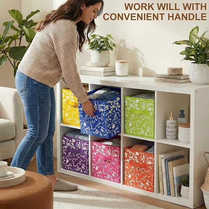 LemonRoad 6 Fabric Cube Storage Bin 11'' Classroom Bin,Rainbow,Classic - Image 4