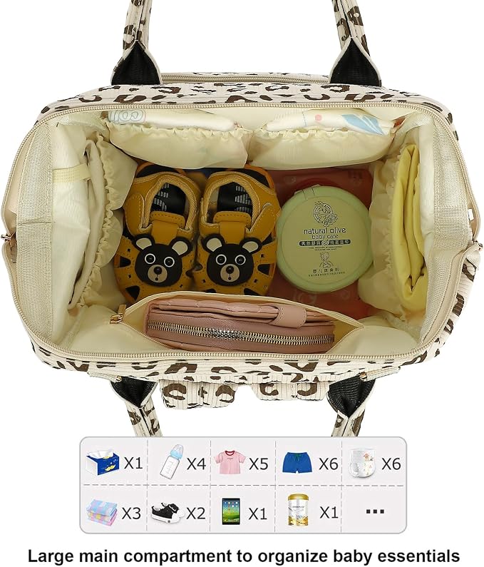 Corduroy Diaper Bag Backpack for Baby Girls Boys, Women Large Nappy Bags for Mom (Beige Corduroy Leopard) - Image 5