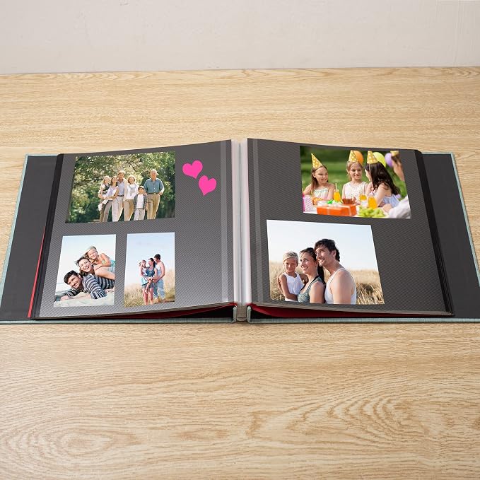 Large Photo Album Self Adhesive for 4x6 8x10 Magnetic Scrapbook Album DIY 60 Black Sticky Pages Linen Cover Photo Album(Green) - Image 3