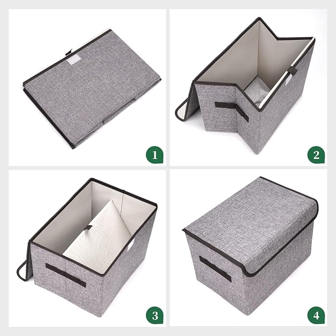 Fabric Storage Bin with Lids 14.6 x 9.5 x 9.5” [4 pack]+ Linen Storage Basket 17 x 12 x 15”[3 pack] (White&Grey) - Image 3