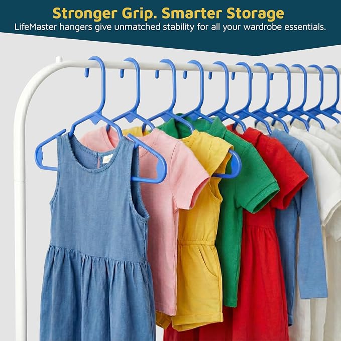 Lifemaster Plastic Kids Clothes Hangers – Children Clothes Hanger with Shoulder Notch, 11.6 Inch Space-Saving Closet Organizer for Baby, Toddler, and Kids Clothing, Hold Up to 5 lbs, Pack of 10, Blue - Image 3