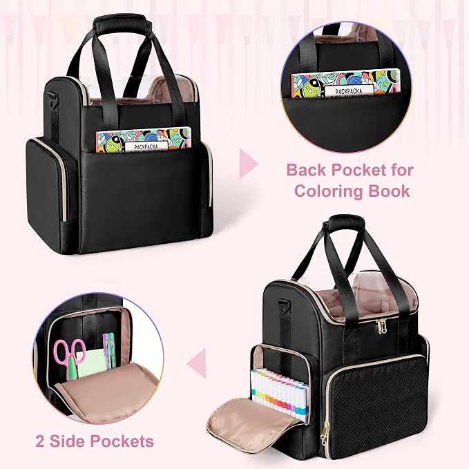 Rexmica Double Layer Marker Organizer Bag for 400 Markers, Black | Inner Dividers, Shoulder Strap, Large Marker Storage Case for Art Marker/Coloring Book/Painting Supplies, Patented Design - Image 5