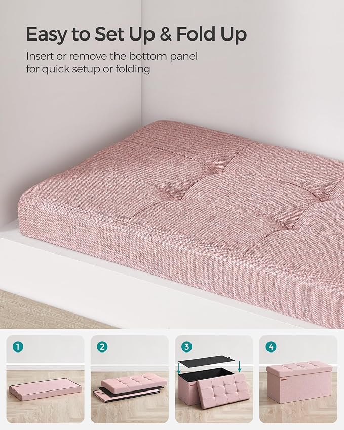 SONGMICS Mazie Collection - 30 Inches Folding Storage Ottoman Bench, Ottoman Foot Rest, End of Bed Bench, Storage Chest, Load 660 lb, for Living Room, Bedroom, Entryway, Jelly Pink ULSF047R11 - Image 7