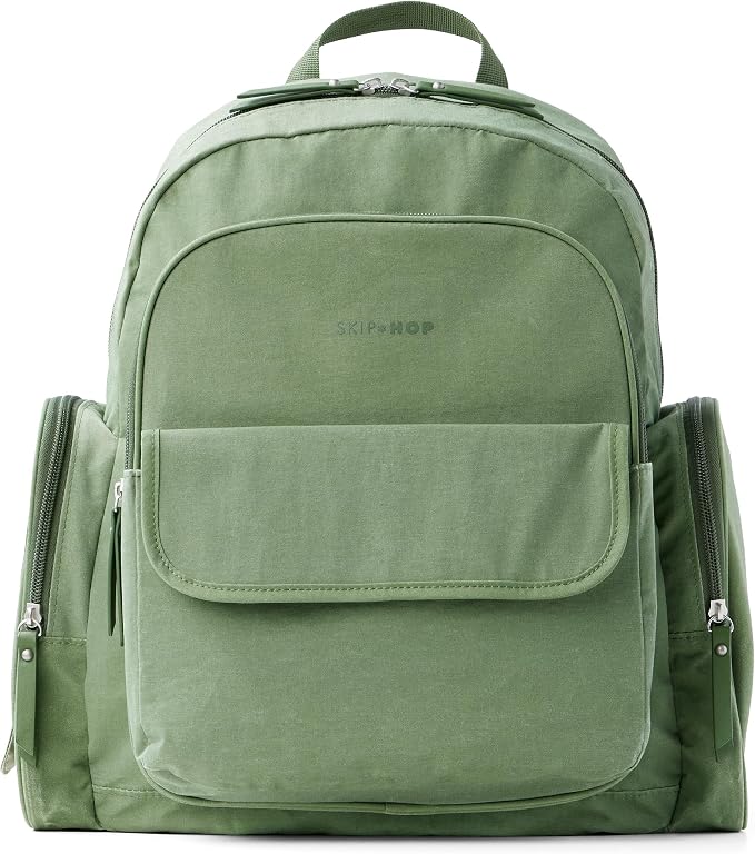Skip Hop Diaper Bag Backpack with Portable Changing Pad, 9 Total Pockets, Easy-Access Wipes Pocket, Zippered Side Pocket, Luggage Sleeve & Stroller Straps, Fits a 15” Laptop, Luna, Sage by Unknown