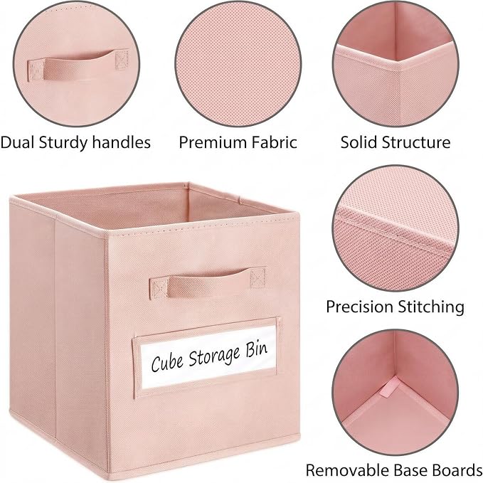 Storage Bins,13" Cube Storage Bin with Labels,10pcs,Pink | Fabric Storage Cubes for Shelves,13 Inch storage cube bins with 10 Labels Window Cards & a Pen. - Image 2