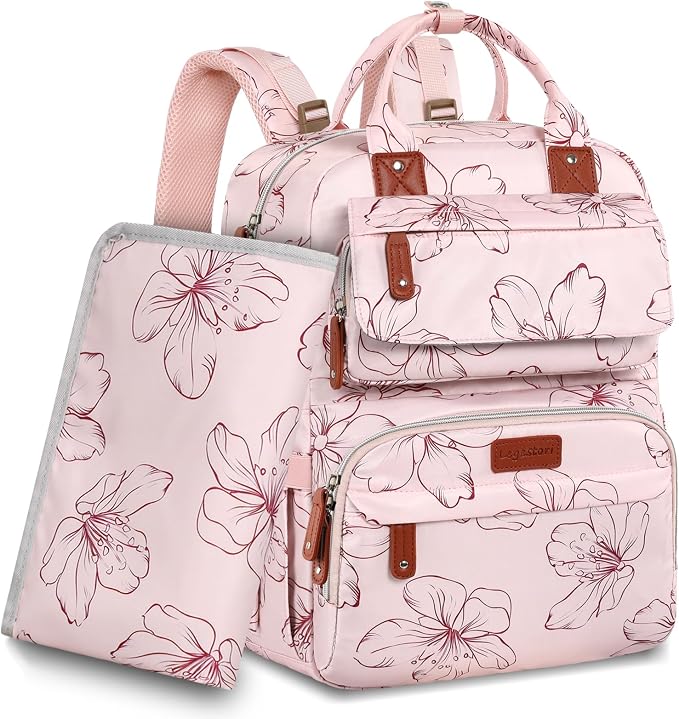 Diaper Bag Backpack, Large Diaper Backpack with Portable Changing Pad, Baby Diaper Bags for Girls, Multifunction Floral Travel Backpack for Moms Dads with Insulated Pockets and Stroller Straps by LegestoriBackpacks