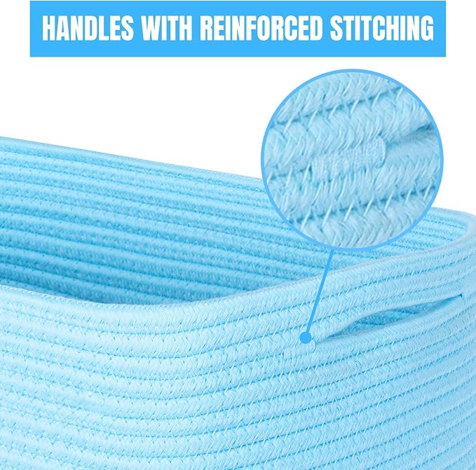 3-Pack Decorative Woven Storage Baskets for Shelves, Cube Bin Box for Organizing Books, Shoes, Dog Toys, Pantry Closet and Living Room Organizer, Sky Blue - Image 7