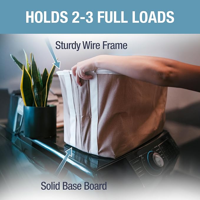 Collapsible Fabric Laundry Basket Premium, Cream Herringbone, 2 Pack | Elevate Open-Room Laundry Storage | Cotton-Blend Fabric and Vegan Leather Add Polish, While Each Basket Holds 55 lb - Image 2