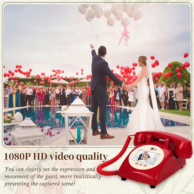 Video Audio Guest Book,1080P HD Video Phone Guestbook, Record Preserve Your Special Occasions, Ideal for Wedding Bridal Shower, Birthday, Graduations, Baby Shower(Red) - Image 2