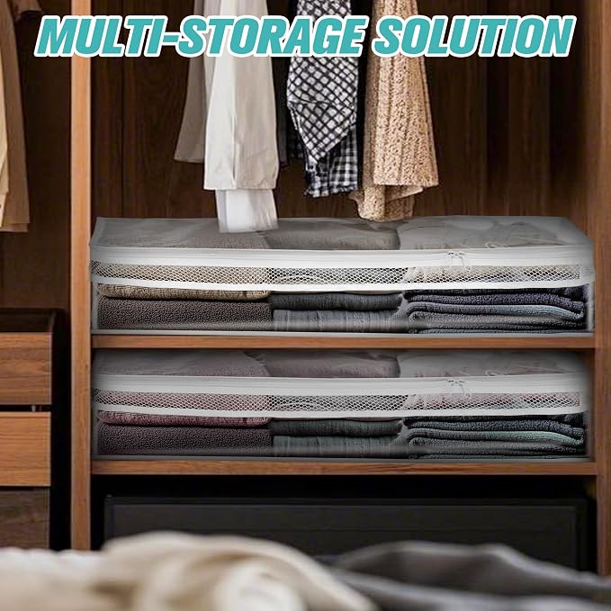 HIBAG 20 Gallon Under Bed Storage Containers, Underbed Clothing Storage Bins, Clear Plastic Organizer with Reinforced Handles, for Clothes Comforters Blankets Towels Pillows Bedding (2 Pack) - Image 4
