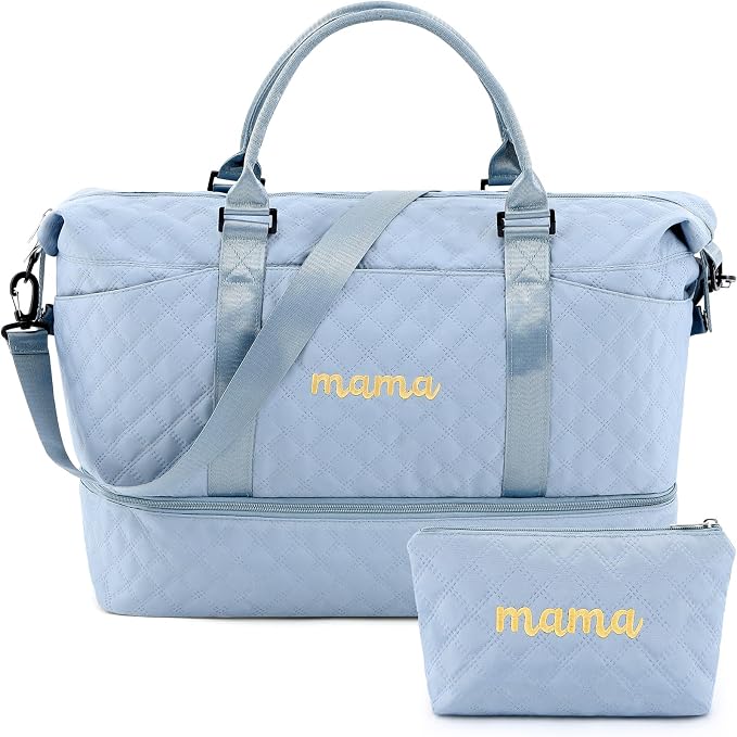 Dansydaisy Mama Hospital Bag for Women Labor Delivery,Light Blue | Travel Duffle Bag with Shoe Compartment and Toiletry Pouch Waterproof Weekender Bag for Women Pregnancy Overnight Gym Gift by Dansydaisy