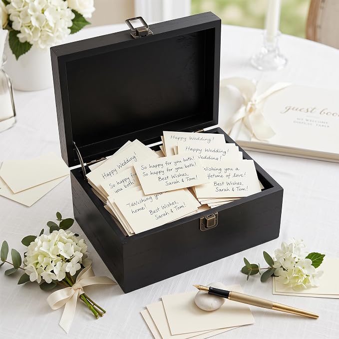 Large Wooden Keepsake Storage Box with Lid for Wedding Treasure Decorative | 10.4x12.4x5.3 Inches can Hold 8.5x11 Certificates Photos Baby Keepsakes, Black Stash Case with Black Velvet Base - Image 2