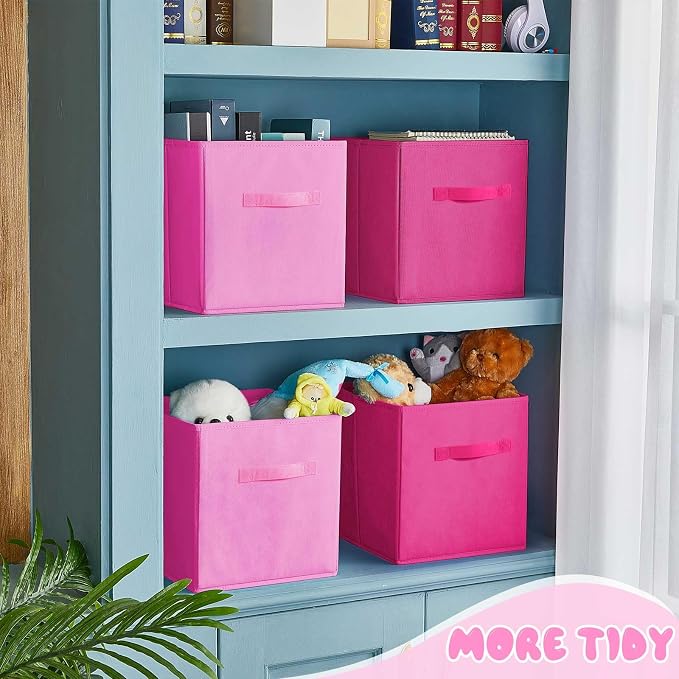 Yinder 12 Pcs Cube Storage Bin Pink 10.5''x10.5''x11'' Storage Bins for Playroom Decor Colorful Bins for Kids Foldable Baskets for Nursery Organizer Boxes Fabric Boxes - Image 7