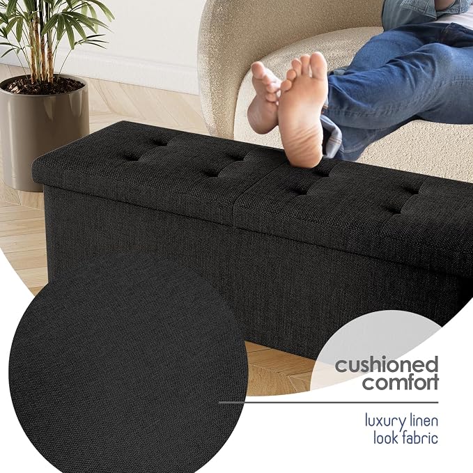 Storage Ottoman Bench with Bins, 43-in Storage Bench for Bedroom End of Bed, Folding Foot Rest Ottoman for Living Room Max 660lbs, Fabric Ottomans, Black - Image 7