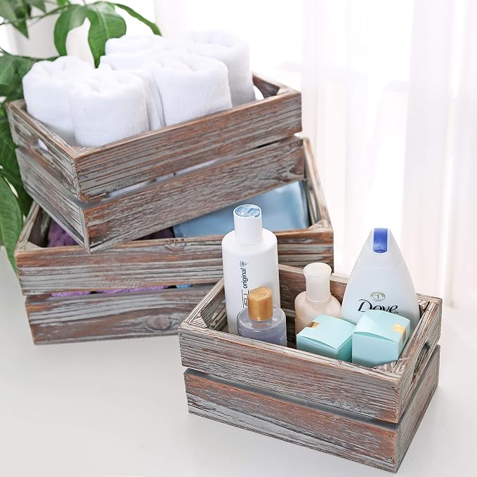 MyGift Country Rustic Torched Wood Storage Decorative Box, Nesting Wooden Crate Box Container, Set of 3 - Image 4