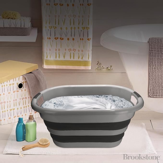 BROOKSTONE Collapsible Laundry Basket Set, Modern Extra Large Collapsible Basket Set, Comfort Non-Slip Grip Handles, Minimalist Space Saving Design, Portable Pop-Up Hamper, BPA FREE, Dark Grey, 2 PACK - Image 5