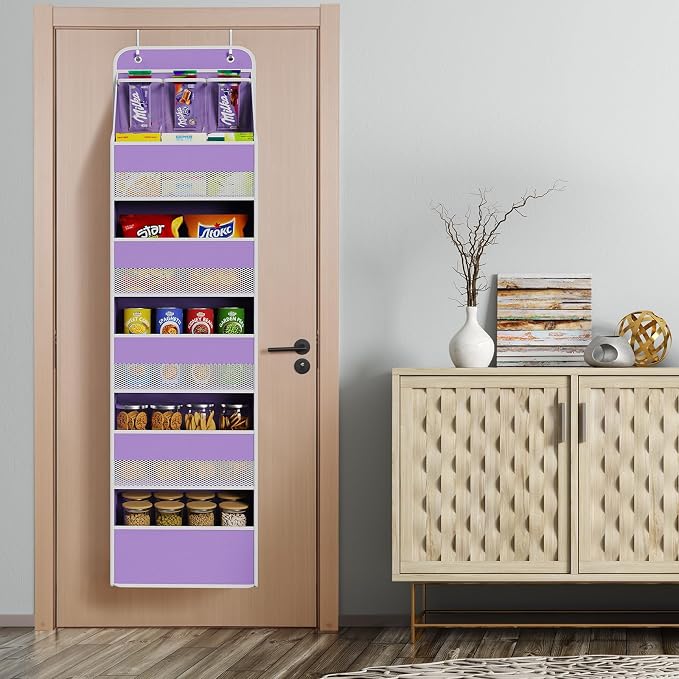 Univivi Fabric Over the Door Organizer for Baby Nursery, Purple, 6-Shelf | Door Storage with Large Capacity Breathable Mesh Pockets, Over Door Hanging Organizer for Baby Essential, Bedroom, and Dorm - Image 6