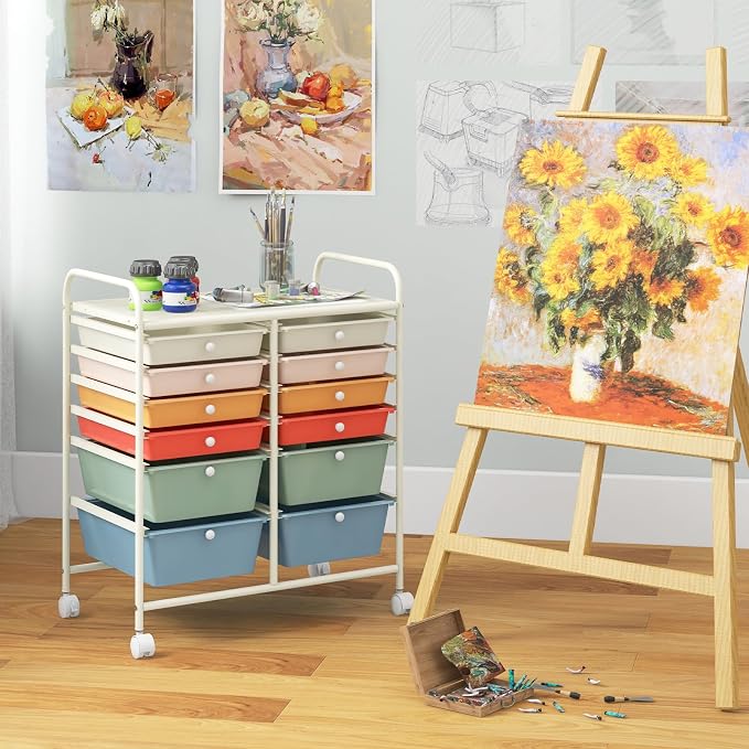 Giantex 12 Drawer Rolling Storage Cart Tools Scrapbook Paper Office School Organizer (Macaron) - Image 4