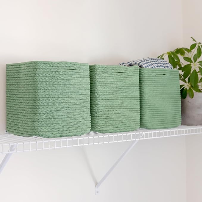 NaturalCozy Storage Cubes 11 Inch Cotton Rope Woven Baskets for Organizing, 3-Pack | Cube Storage Bin | Square Storage Baskets for Shelves Organizer, Classroom, Kids Toy Bins, Closet, Baby Nursery - Image 9
