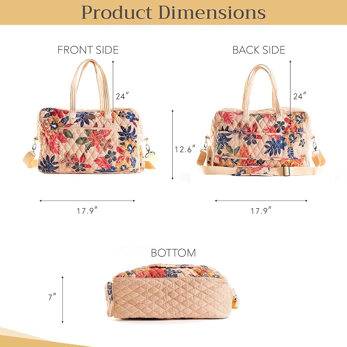Maison d' Hermine Weekender Bags for Women Cotton Quilted Duffel Overnight Luggage Weekend Bag for Men Gym Gifts Travel | Overnight Luggage Weekend Bag for Men Gym Sports Gifts Duffle bag Business Travellers Trip Spring Summer - Image 5