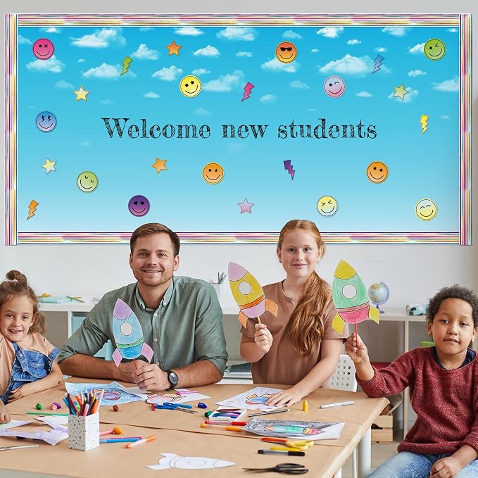 Kolldenn 2 Rolls Blue Sky Clouds Fabric Bulletin Board Paper Roll 4 x 12 ft Extra Large Non Woven Waterproof Roll Fade Resistant for DIY Craft Drawing Painting Classroom Decor - Image 6