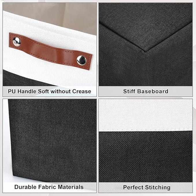 Collapsible Fabric Storage Cubes 11x11 Cube Storage Bins, 4 Pack Closet Baskets Box with Handles for Organizing, Shelf, Toys, Clothes, Home, Office, Nursery (Black&White) - Image 6