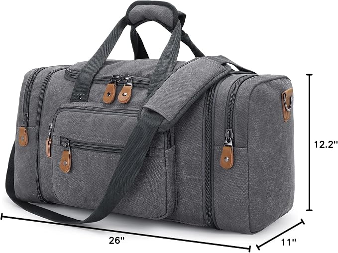 Gonex Canvas Duffle Bag, Expandable 60L Travel Overnight Weekender Bag | for Men, Multiple Pockets, Tear-Resistant, Durable Zippers, Detachable Strap, Gray - Image 7