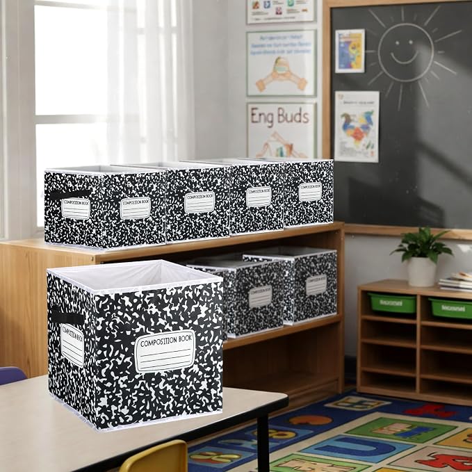 RattanView 6 Pack 11in Composition Notebook Cube Storage Bins Fabric | Classroom Organizers for Teachers, Fits Cube Shelves, Book Baskets, Daycare Preschool Supplies, Handles for Carry - Image 5